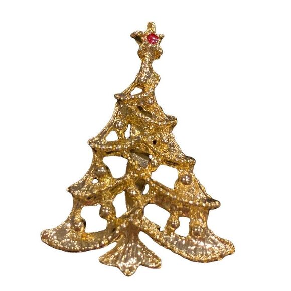 Vintage Christmas tree Gold with red star Antique delightful, - Picture 1 of 12